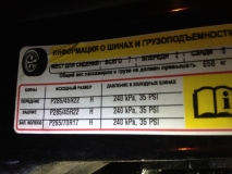 Табличка давления в шинах